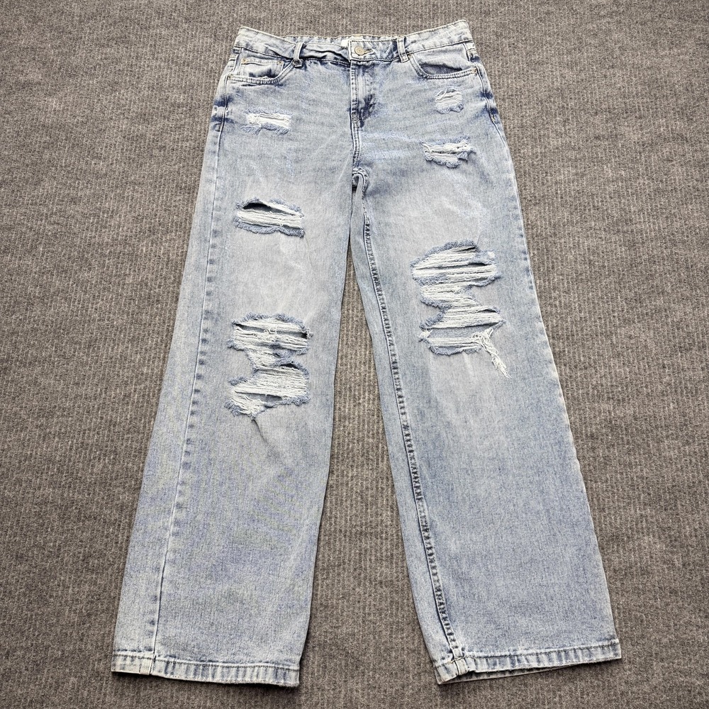 Refuge Slouchy Straight Jeans Juniors 5 Blue Light Wash Mid Rise Distressed